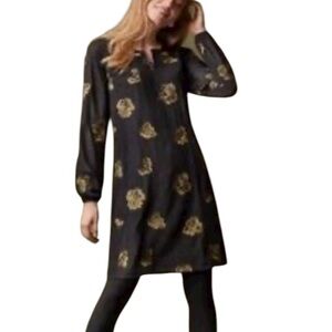 Cabi Chic Swiss Dot Floral Embroidered Sheer Sleeve Dress Medium Black Gold